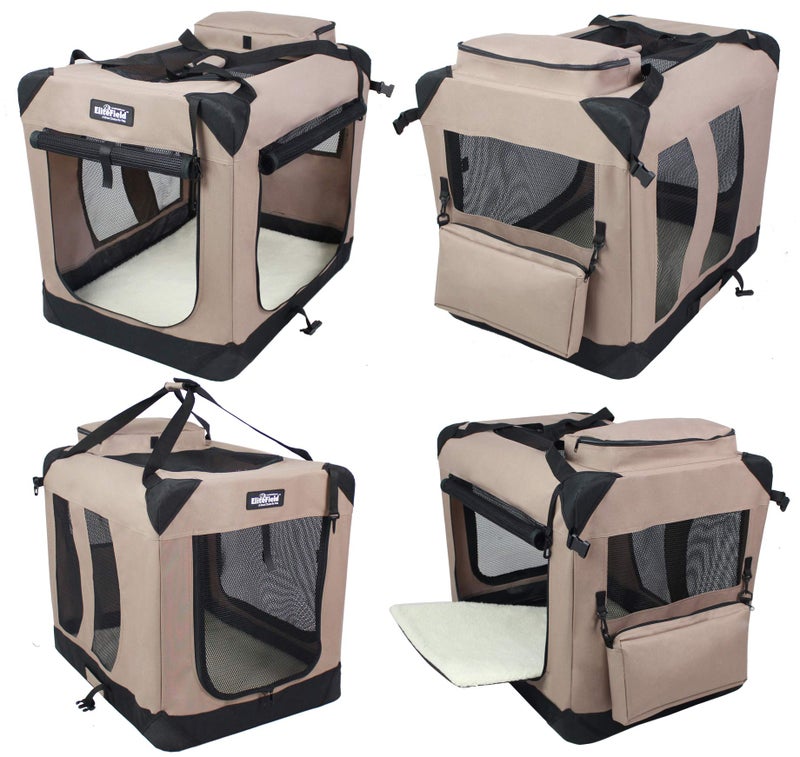 EliteField 3-Door Folding Soft Dog Crate with Carrying Bag and Fleece Bed (2 Year Warranty), Indoor & Outdoor Pet Home (30" L x 21" W x 24" H, Khaki) - Image 3
